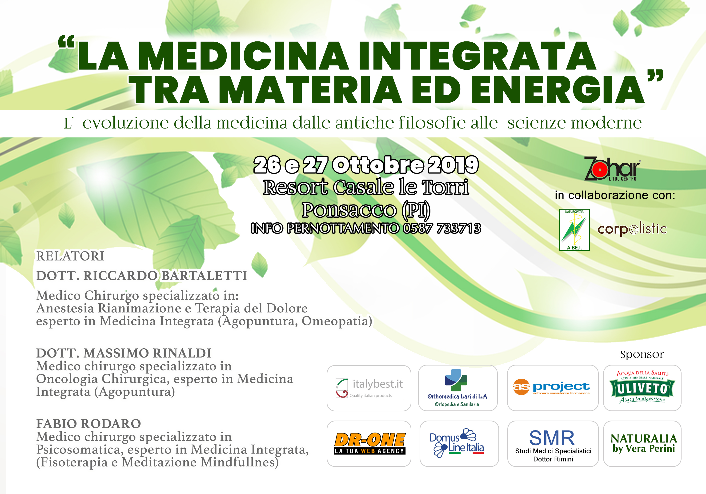 La Medicina integrata tra materia ed energia Centro Zohar evento 26-27 Ottobre 2019